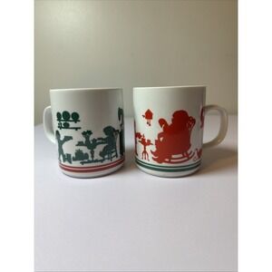 Vintage Two (2) 1984 Avon Red Santa and Elves Christmas Holiday Mugs